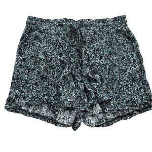 American Eagle Floral Shorts Women's Medium Black Blue Flowy‎ Elastic Waist